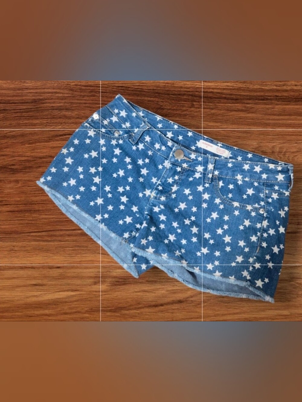 No Boundaries Y2K Blue Star-Print Ultra Low Rise Denim Short Shorts